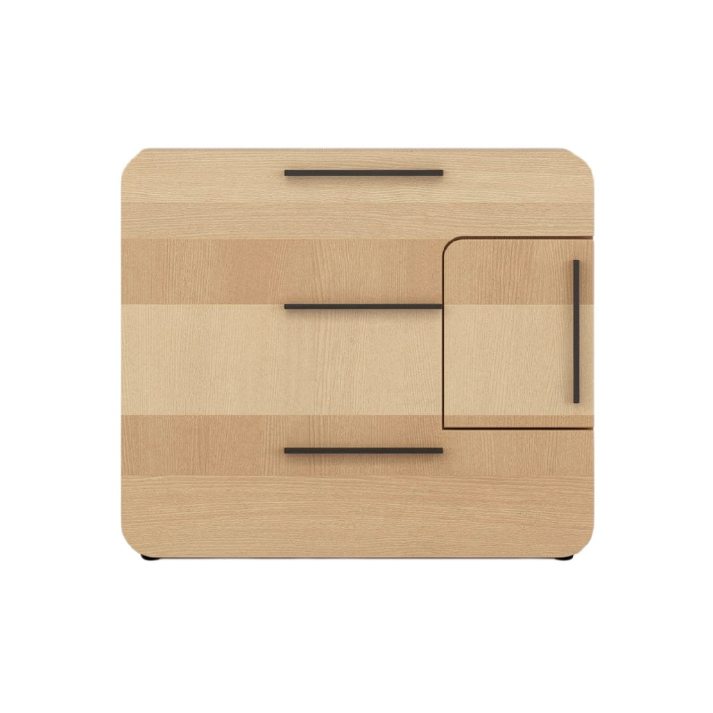 Modern Wooden Nightstand with Sliding Door and Drawers