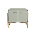 Modern Two-Door Side Table with Wooden Legs in Mint Green Finish