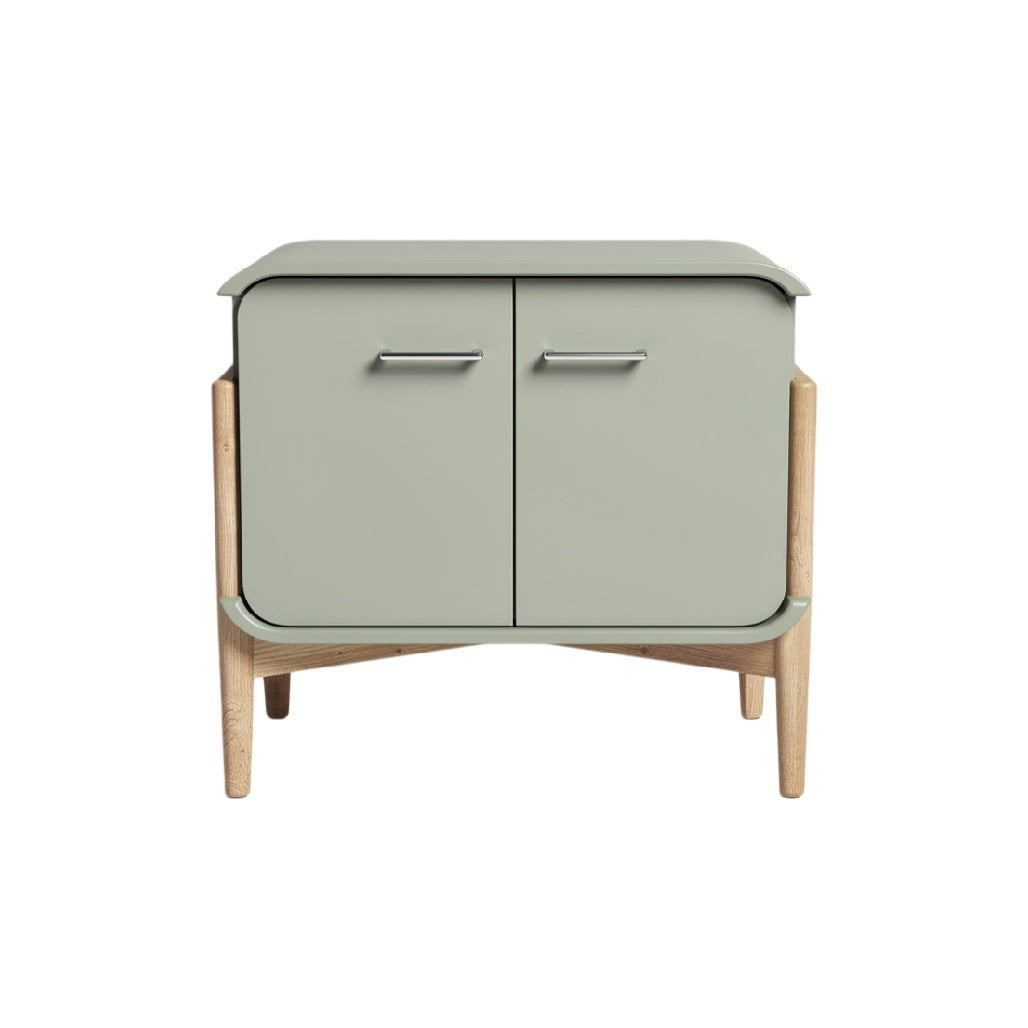 Modern Two-Door Side Table with Wooden Legs in Mint Green Finish