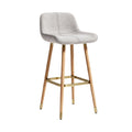 Modern Upholstered Bar Stool with Wooden Legs and Gold Accents